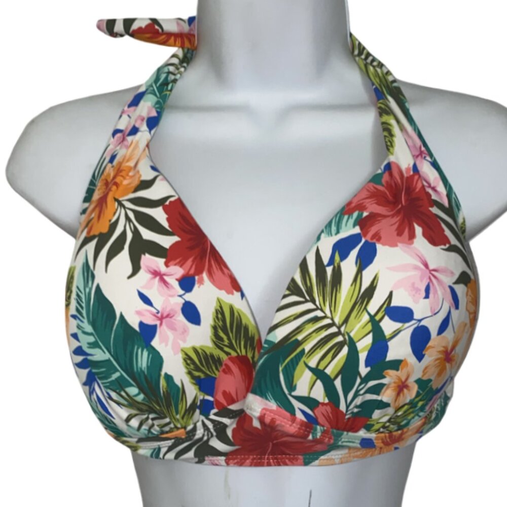 Sz.L (12-14)*Time and Tru*White/Multi Floral-Print Padded Bikini Top